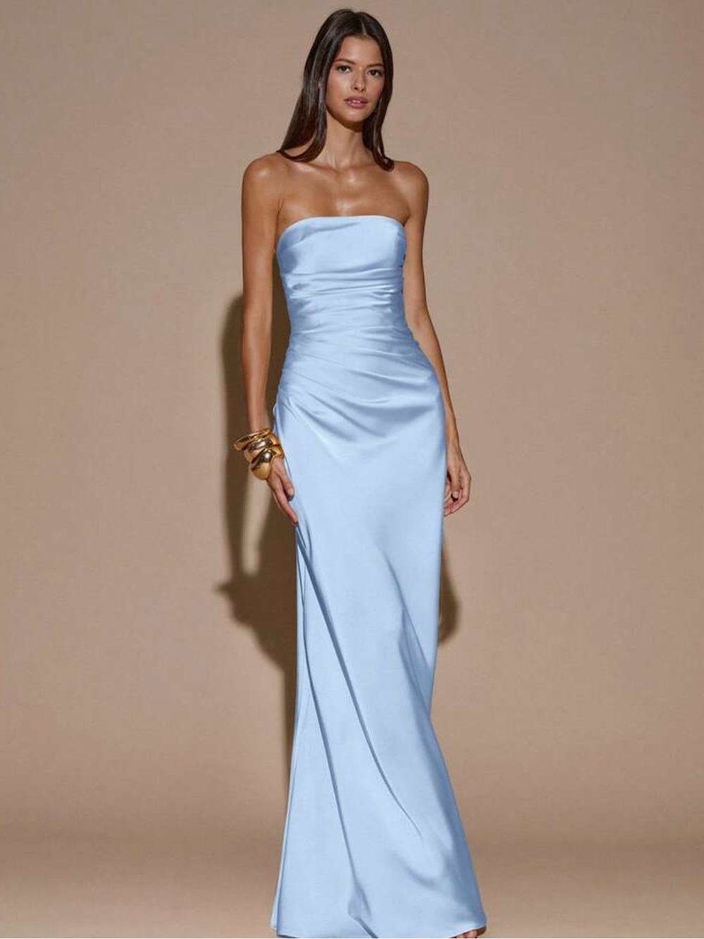 SHEIN Light Blue Strapless Satin Column Gown